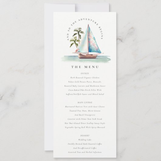 Aqua Blauwgroen Sailboat Palm Seascape Wedding Men Kaart (Voorkant)