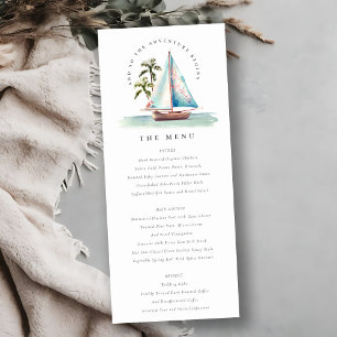 Aqua Blauwgroen Sailboat Palm Seascape Wedding Men Kaart