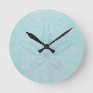 Aqua Blauwgroen Sand Dollar Nautical Coastal Zee Ronde Klok