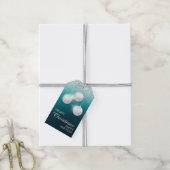 Aqua Blauwgroen Silver Glitter-kerstlampen Cadeaulabel (Met Touw)