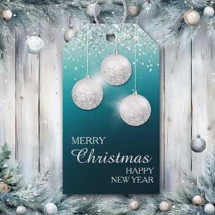 Aqua Blauwgroen Silver Glitter-kerstlampen Cadeaulabel