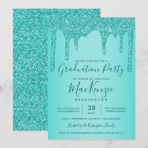 Aqua Blauwgroen sparkle Glitter Drift Graduparty Kaart