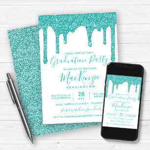 Aqua Blauwgroen sparkle Glitter Drift Gradution Pa Kaart
