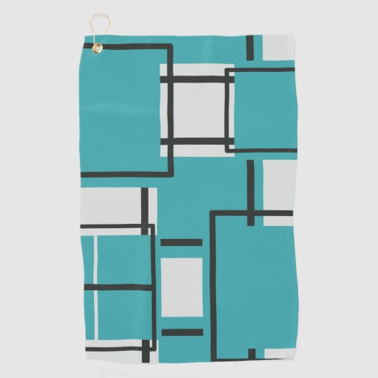 Aqua Blauwgroen Turquoise Black Off White Pattern Golfhanddoek (Voorkant)