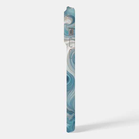 Aqua Blauwgroen Turquoise Blauw Wit Zilver Marmer iPhone Hoesje (Linkerkant)