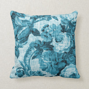 Aqua Blauwgroen Turquoise Blue Floral Toile Kussen