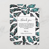 Aqua Blauwgroen zwart Butterflies Waterverf Patroo Bedankkaart (Voorkant / Achterkant)