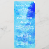 Aqua bleu aquarelle, programme de mariage pour réc (Dos)