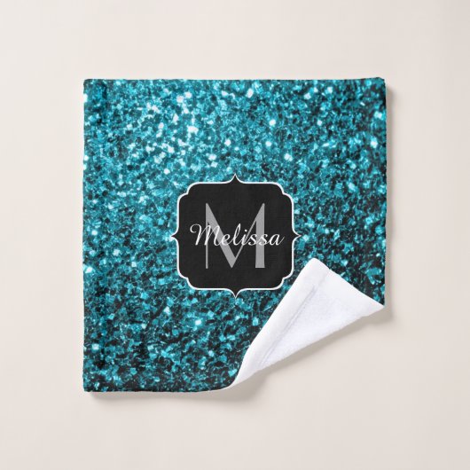 Aqua bleu brillant faux parties scintillant scinti (Gant de toilette)