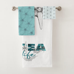Aqua bleu et blanc de la vie marine typographie ét