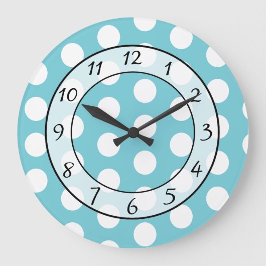 Aqua Bleu et Blanc Polka Pot horloge Whimsical (Recto)