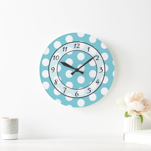 Aqua Bleu et Blanc Polka Pot horloge Whimsical (Maison)