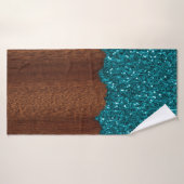 Aqua bleu étincelle bois brun rustique (Serviette de bain)