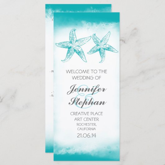 aqua bleu étoile couple plage mariage programmes (Devant / Derrière)