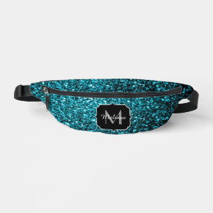 Aqua bleu faux parties scintillant scintille Monog