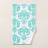 Aqua Bleu Sarcelle et Blanc Royal Glam Damassé (Serviette à main)