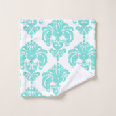 Aqua Bleu Sarcelle et Blanc Royal Glam Damassé (Gant de toilette)