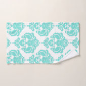 Aqua Bleu Sarcelle et Blanc Royal Glam Damassé (Serviette à main)