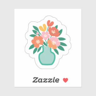 Aqua Bloemboeket   Bloemenvase Schattig Getekend Sticker
