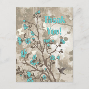  aqua bloemen floral grunge custom briefkaart