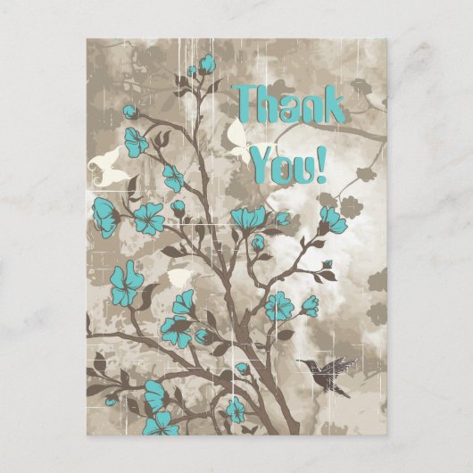 aqua bloemen floral grunge custom briefkaart (Voorkant)