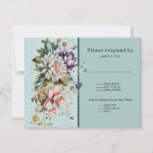 Aqua Bloemen Gazon Bruiloft RSVP Kaartje (Voorkant)