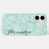 Aqua  bloemenprint monogram Case-Mate iPhone case (Achterkant (horizontaal))