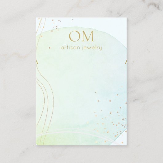 Aqua Blue Abstract Waterverf Ketting Visitekaartje (Voorkant)