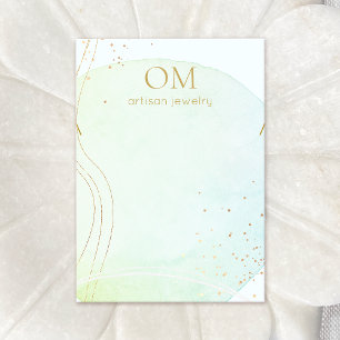 Aqua Blue Abstract Waterverf Ketting Visitekaartje