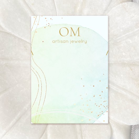 Aqua Blue Abstract Waterverf Ketting Visitekaartje