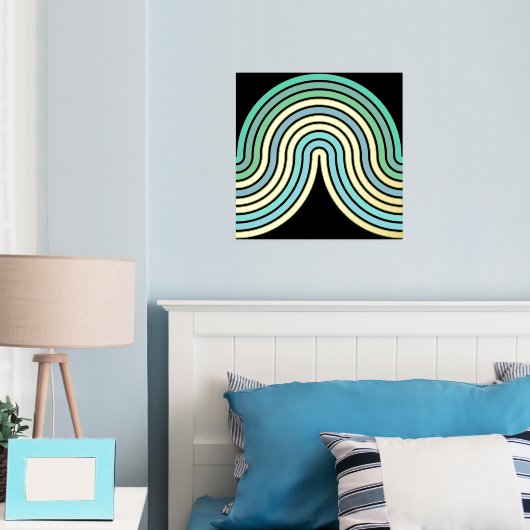 Aqua Blue Abstract Wave Lines Art Pattern Gold Folie Afdrukken (Insitu (Slaapkamer))