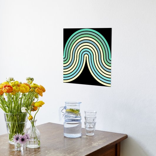 Aqua Blue Abstract Wave Lines Art Pattern Gold Folie Afdrukken (Laag (Keuken))