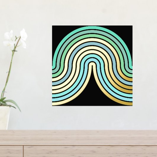 Aqua Blue Abstract Wave Lines Art Pattern Gold Folie Afdrukken (Insitu (Entree Tafel))