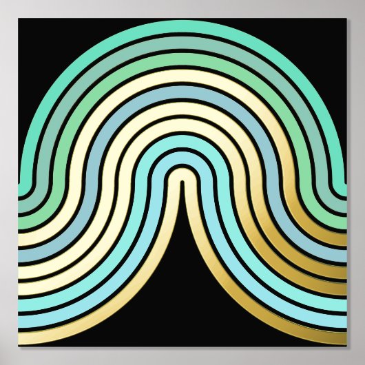Aqua Blue Abstract Wave Lines Art Pattern Gold Folie Afdrukken (Voorkant)
