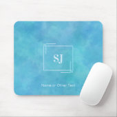 Aqua Blue Abstracte Waterverf Monogram Mousepad Muismat (Met muis)