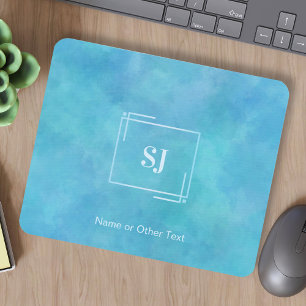 Aqua Blue Abstracte Waterverf Monogram Mousepad Muismat