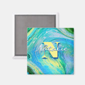 Aqua Blue Acryl Flow Art Magnet Magneet (Voorkant / Achterkant)