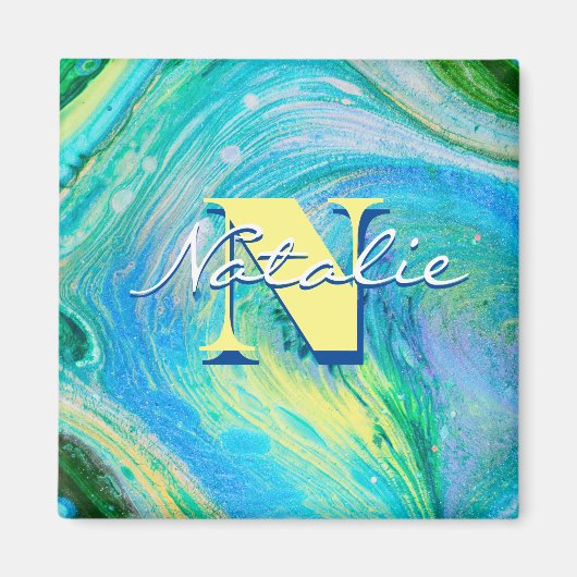Aqua Blue Acryl Flow Art Magnet Magneet (Voorkant)