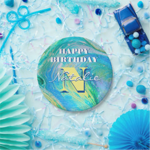 Aqua Blue Acrylic Flow Art Papieren Bordje