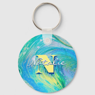 Aqua Blue Acrylic Flow Art Sleutelhanger