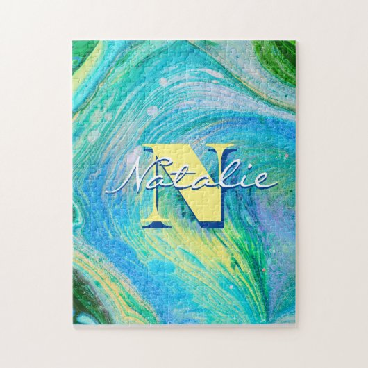 Aqua Blue Acrylique Flux Art Jigsaw Puzzle (Vertical)