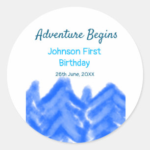 Aqua blue Adventure begint 1e verjaardag berg d Ronde Sticker