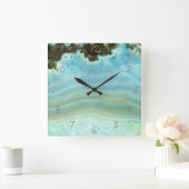 Aqua Blue Agate Geode Gemstone Crystal Pattern Vierkante Klok (Huis)