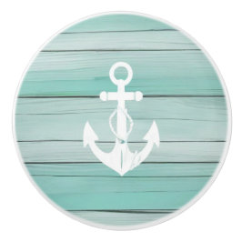 Aqua Blue Anchor Faux Wood Nautische lade knop