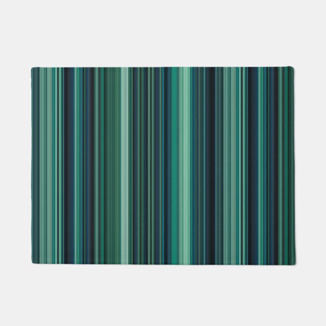 Aqua Blue and Teal Stripes Deurmat (Voorkant)