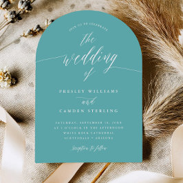 Aqua Blue Arch Wedding Calligraphy Invitation Card Kaart