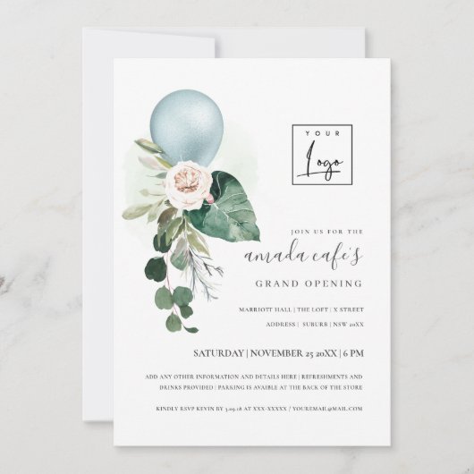 Aqua Blue Balloon Flora Logo Grand Invitation d'ou (Devant)