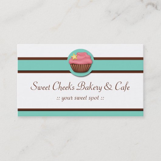 Aqua Blue Banner Pink Cupcake Visitekaartjes (Voorkant)