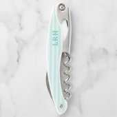 Aqua Blue Beach Stripe Tiny Initials Monogram Kurkentrekker (Achterkant)