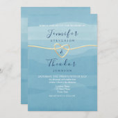 Aqua Blue Beach Wedding Invitation avec Gold Heart (Devant / Derrière)